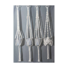 Load image into Gallery viewer, The Golden Collection macrame plant hangers Dorthy, Sophia, Rose and Blanche. All held together at the top with a wooden ring. Each macrame plant hanger uses 100% eco-friendly cotton cord.
